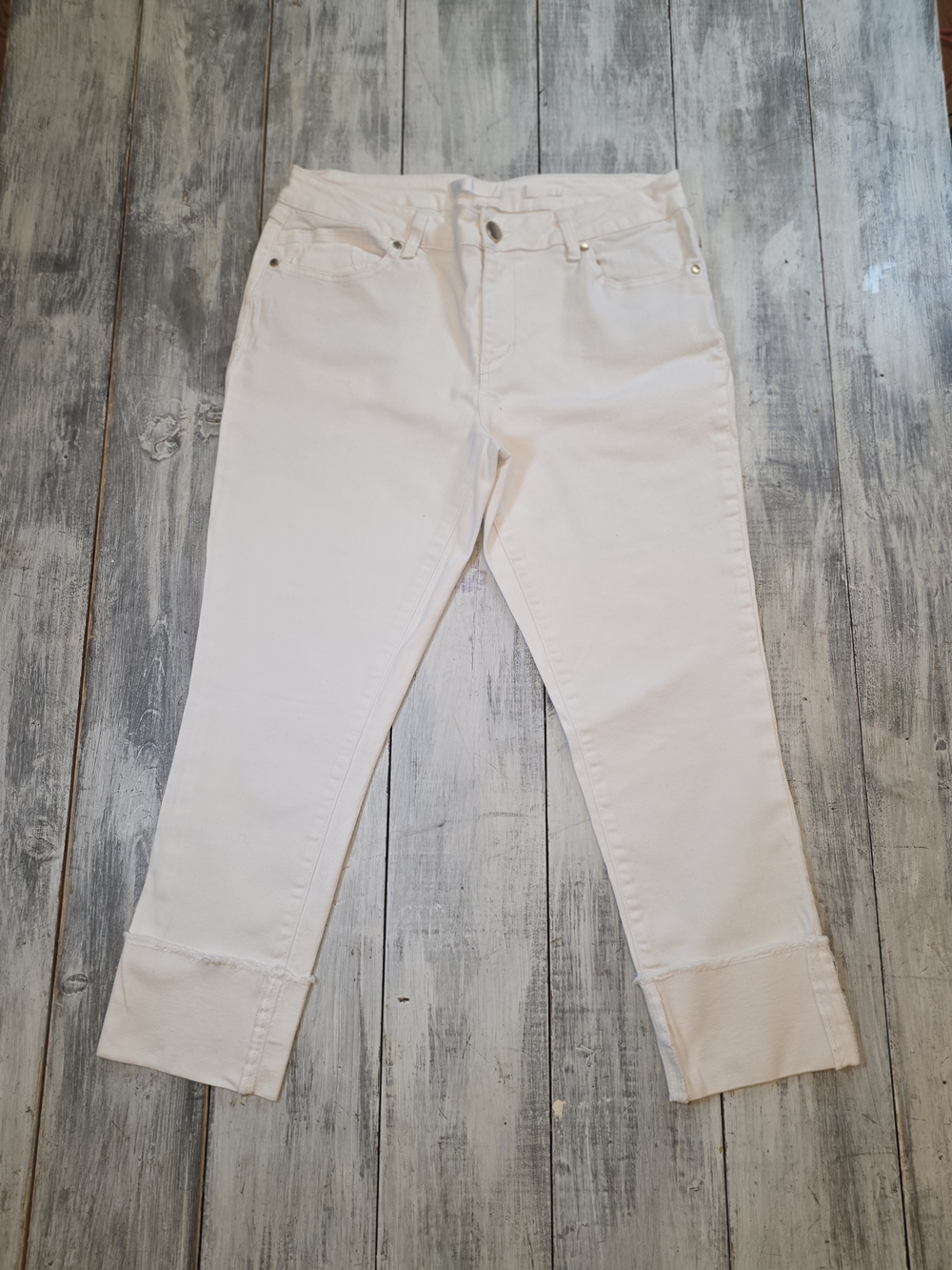 1822 Denim Women's White Cuffed Cropped Straight Leg Jeans sz 12